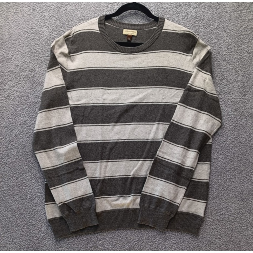 Sonoma Life + Style Striped Cotton Sweater XXL Gray Crewneck